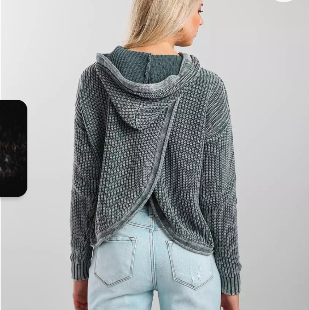 Gilded Intent Split Back Knit Sweater Hoodie Size… - image 1